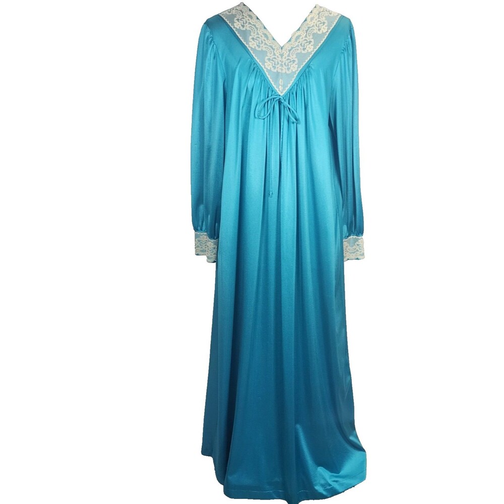 Vintage Pinehurst Lingerie Blue Lace NylonNightgown Sz Med USA Hollywood Glamour